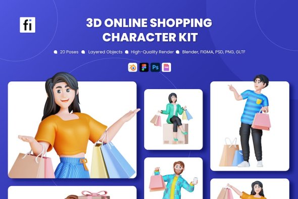 FlatIcons - 3D Online Shopping Characters Illustration Set