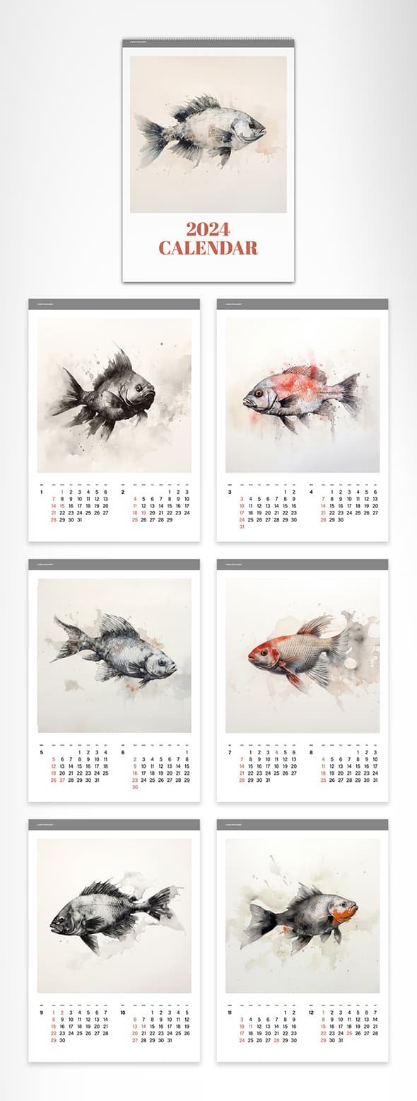 AdobeStock - 2024 Calendar with Silkscreen Ink Illustrations AI generated - 606409331
