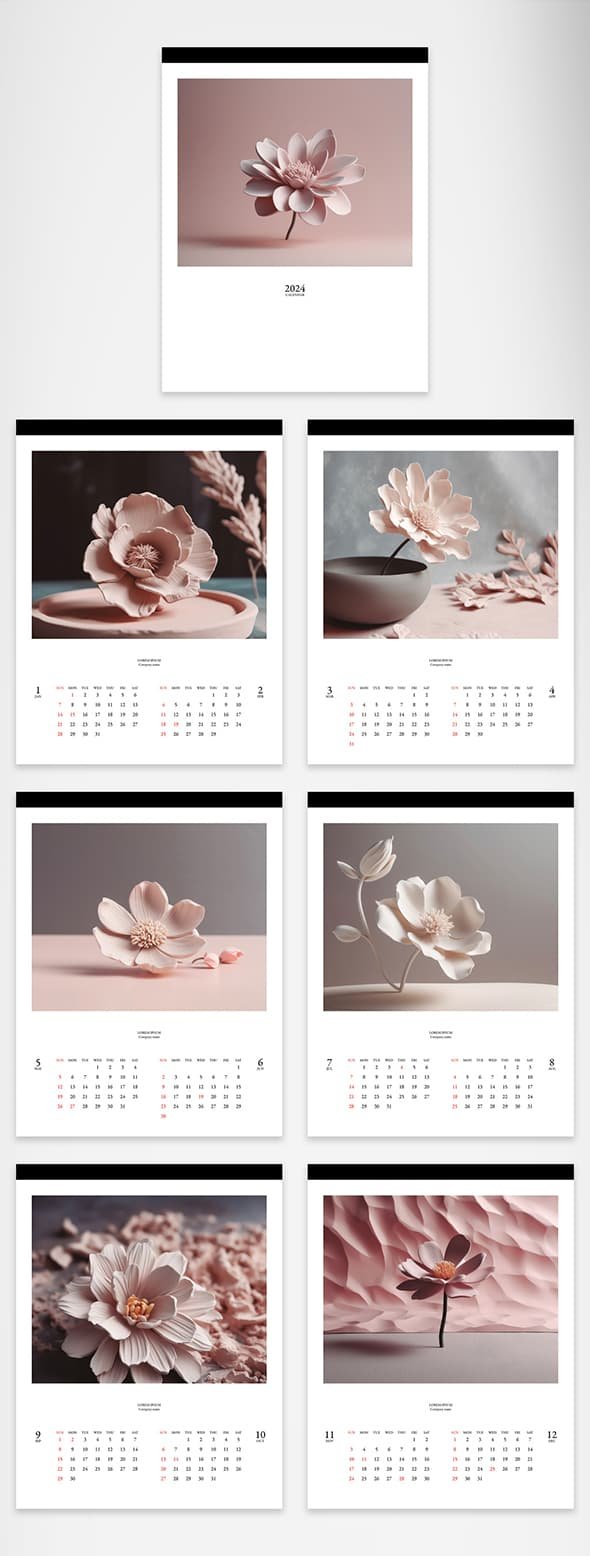 AdobeStock - Beautiful 2024 Calendar with Flowers of Jumping Clay Material Illustrations AI generated - 606409553