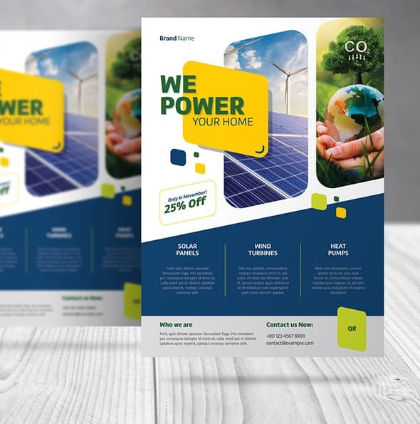 AdobeStock - Green Energy Flyer with Blue Green and Yellow Accents - 607459555