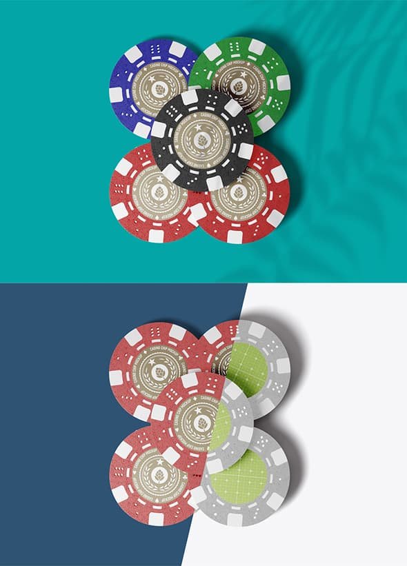 AdobeStock - Set 5 Casino Tokens Mockup - 607783332
