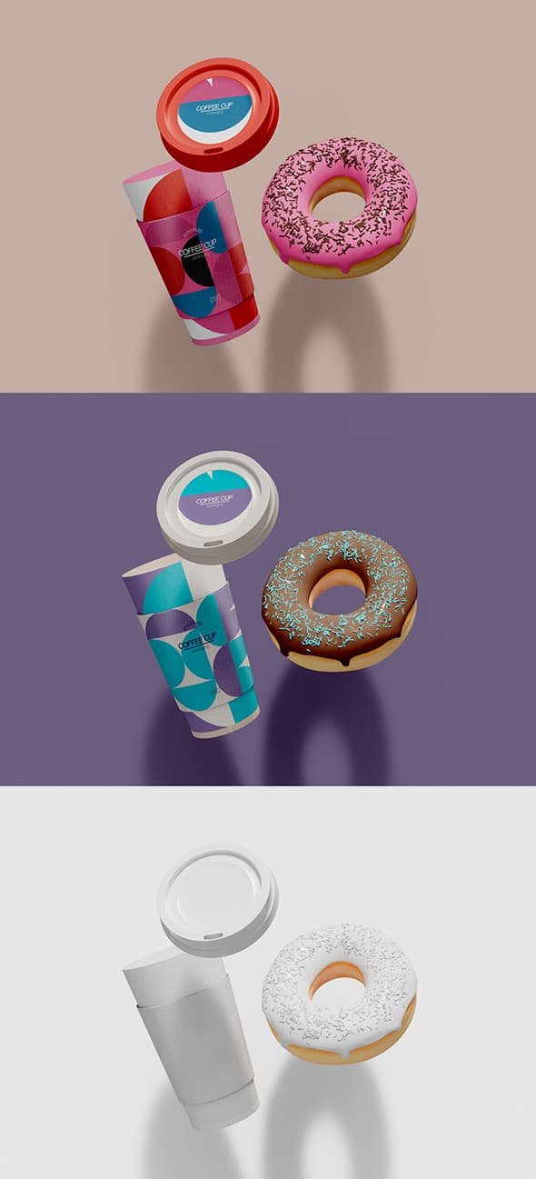 AdobeStock - Flying Paper Coffee Cup and Donut Mockup - 607867579