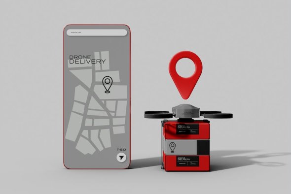 Delivery Drone and Smartphone App Mockup - 9VYC4XB