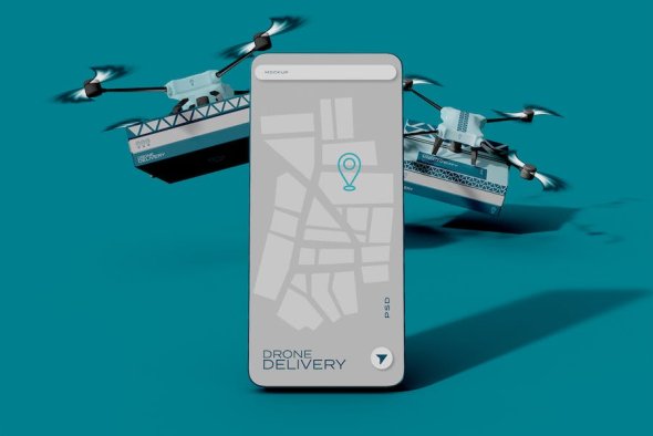 Delivery Drone and Smartphone App Mockup - QE2SKNG