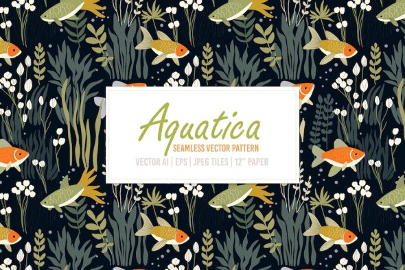 Aquatica - Fish & Plants Vector Pattern - 3NB8Y2D