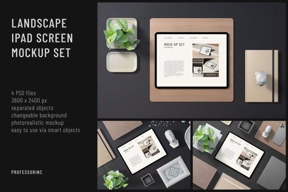 CreativeMarket - Landscape iPad Screen Mockup Set - 25422535