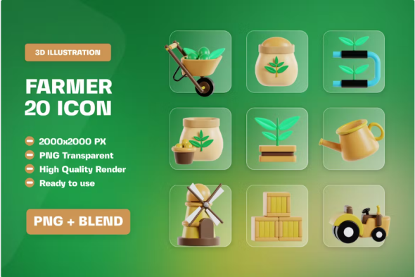 Ui8 - Farmer and Agriculture 3D Icon Pack