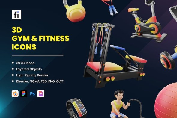 FlatIcons - 3D Gym & Fitness Icon Set