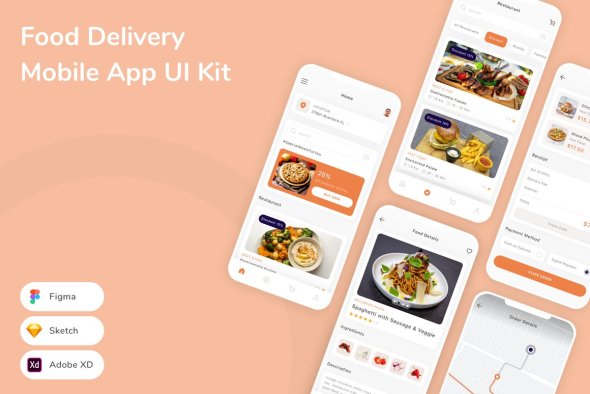 CreativeMarket - Food Delivery Mobile App UI Kit - 31379733