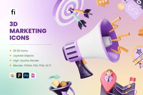 FlatIcos - 3D Marketing Icon Set