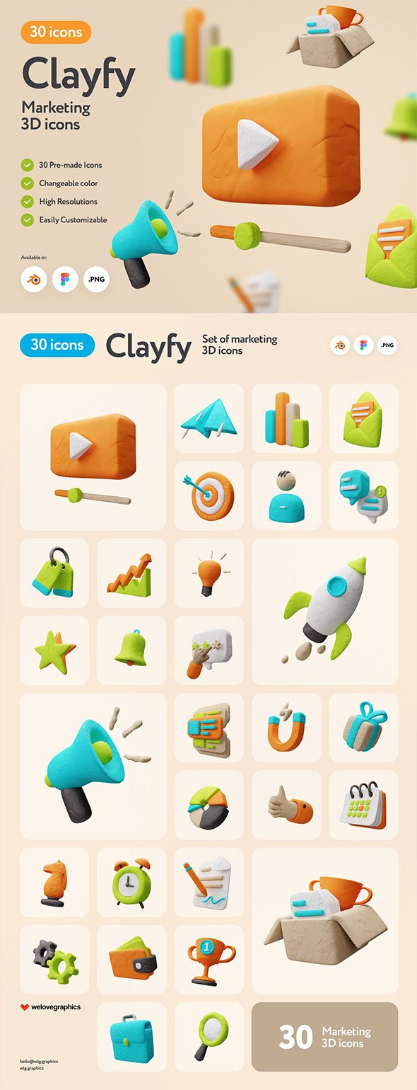 CreativeMarket - Clayfy Marketing 3D Icons - 14498577