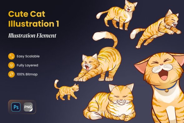 CreativeMarket - Cute Cat Illustration 1 - 10370331