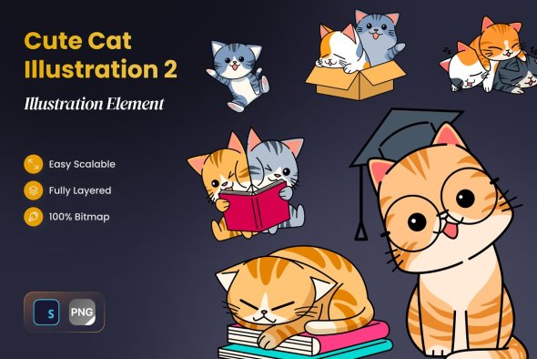 CreativeMarket - Cute Cat Illustration 2 - 10370346