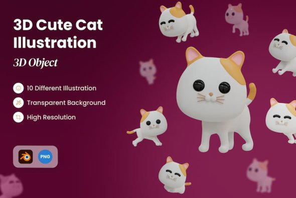 3D Cute Cat Illustration - S3FVBC3