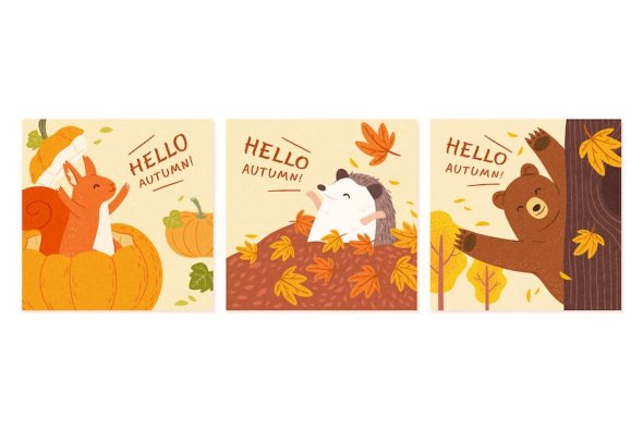 Hello Autumn Woodland Animal Illustration Set - Q473E68