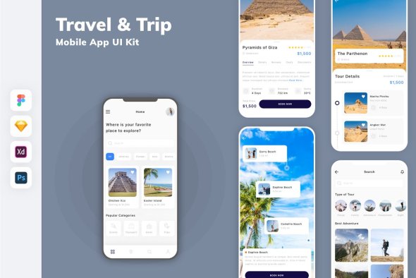 CreativeMarket - Trip & Travel Mobile App UI Kit - 16508794
