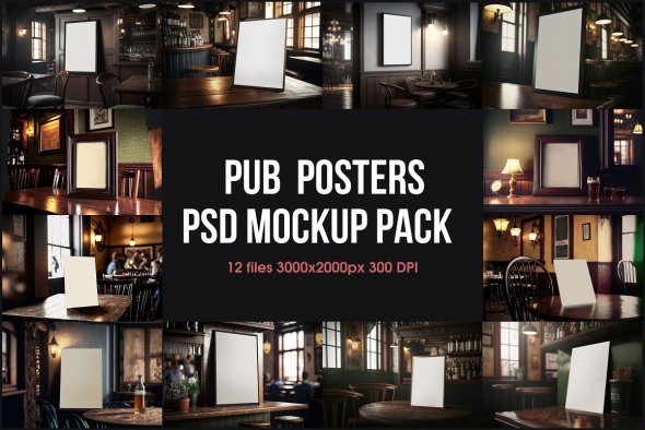CreativeMarket - Pub Posters PSD Mockup Pack  Bar Banner PSD Template - 2481840