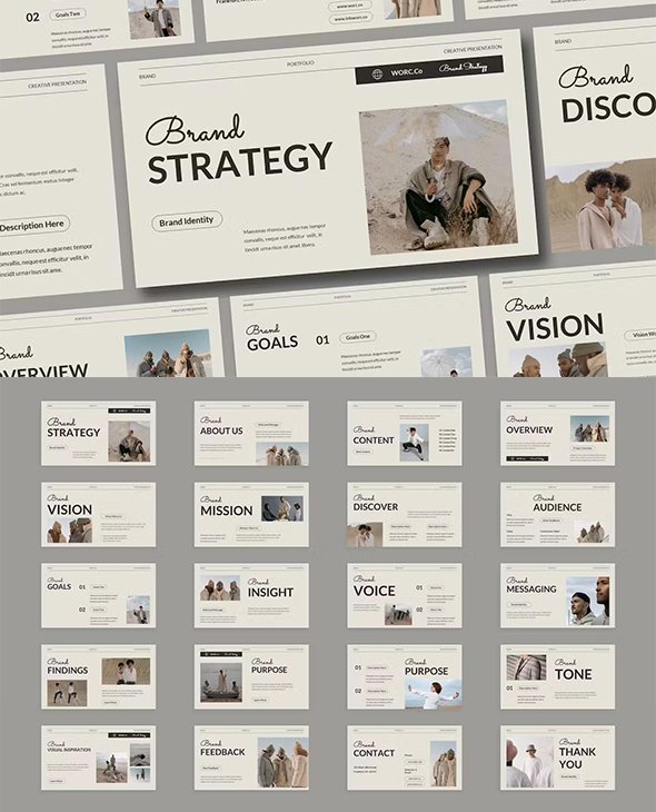 Creative Tan Gray Brand Strategy Google Slides Keynote Powerpoint Presentation