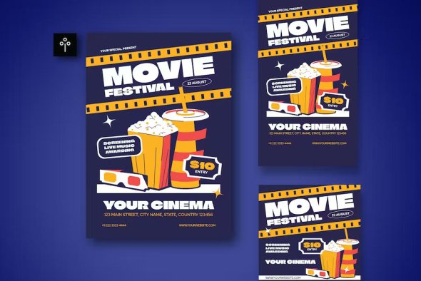 GraphicRiver - Retro Movie Festival Flyer Set - 45919735