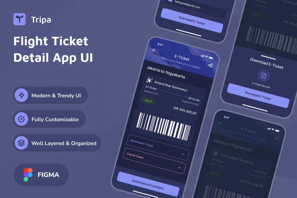 Tripa - Flight Ticket Detail Dark Mode App UI - VSNARSX