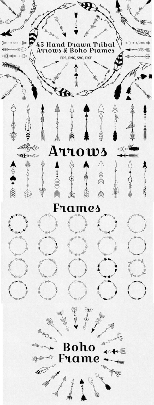45 Hand Drawn Tribal Arrows And Boho Frames