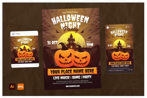 Halloween Night Party Flyer Template - QQX4E28