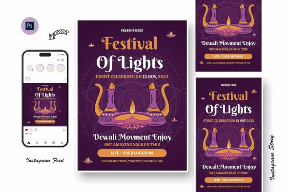 Unique Diwali Party Day Flyer Template - KY4XVA7