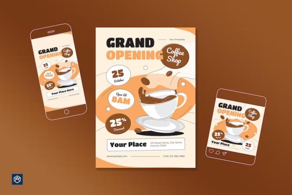 Flat Grand Opening Coffee Shop Flyer - UK7LQDC