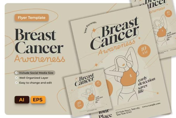 Women Breast Cancer Flyer AI & EPS Template - JWJ8BXV