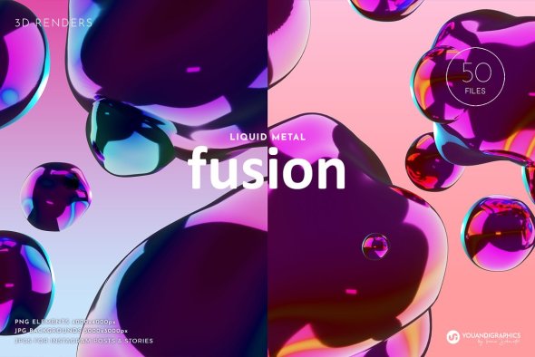 CreativeMarket - Liquid Metal Fusion 3D Backgrounds - 13458339