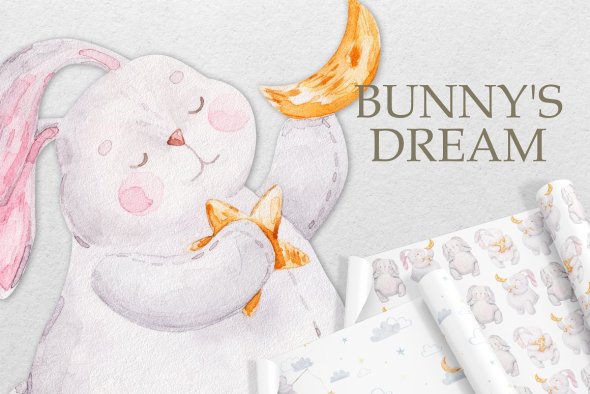 CreativeMarket - Rabbit Bunny With Stars Dream - 7398948