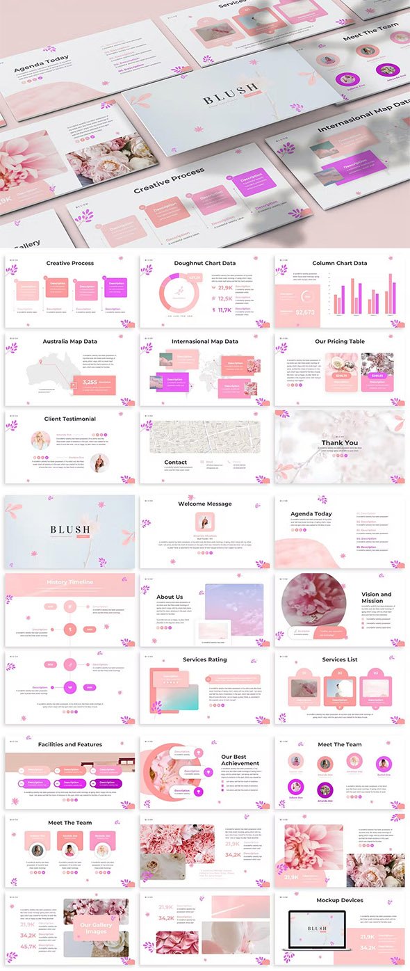 Blush - Floral Design Powerpoint Keynote Google Slide Template
