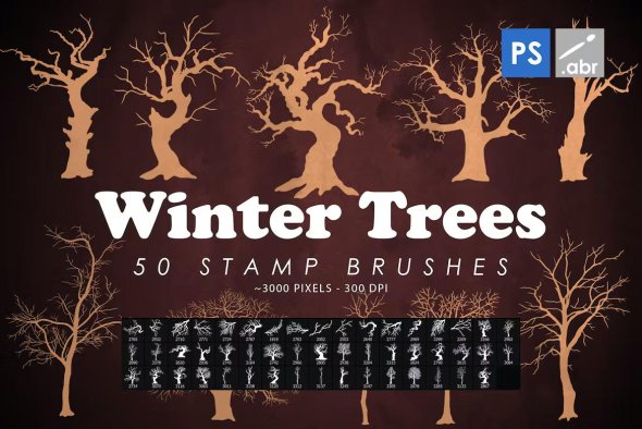 50 Winter Tree Branches Photoshop Stamp Brushes - T3M2SSP