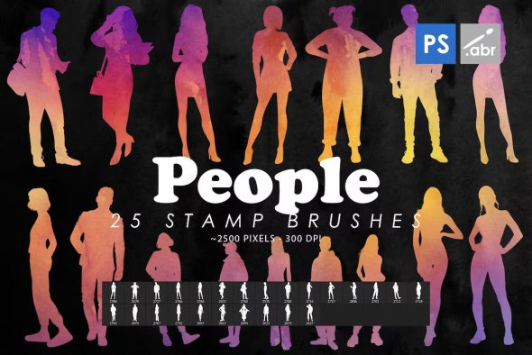 25 People Silhouette Photoshop Stamp Brushes - E2Y4MM7