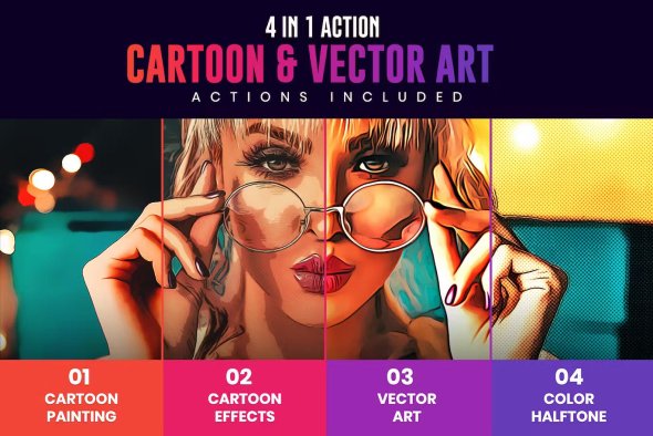 GraphicRiver - 4 in 1 Cartoon & Vector Art Photoshop Actions - 26724317
