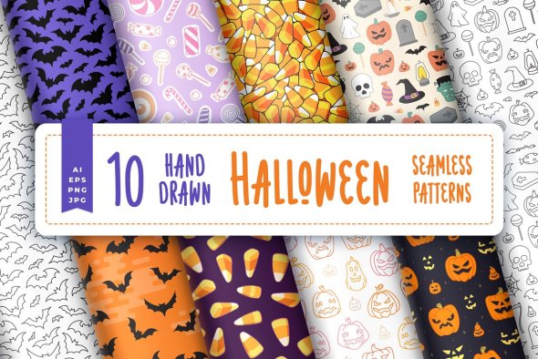 CreativeMarket - Spooky Halloween Seamless Patterns - 42185572