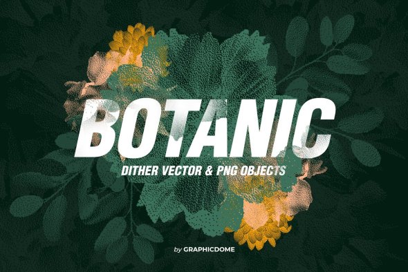 CreativeMarket - 70 Botanic Dither Vector & PNG - 35938637