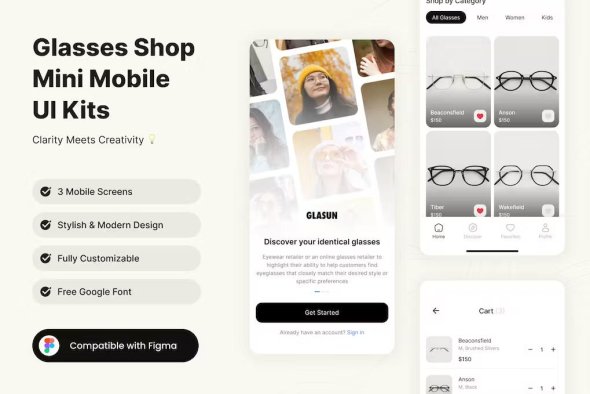 Glasses Shop Mini Mobile UI Kit Template - YTG3R8B