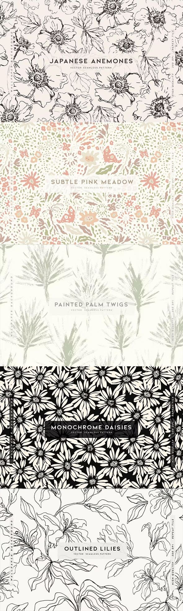Summer Motifs And Black And White Harmony Background Set