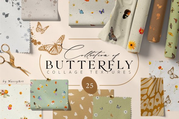 CreativeMarket - Butterfly Collage Paper Textures - 6685410