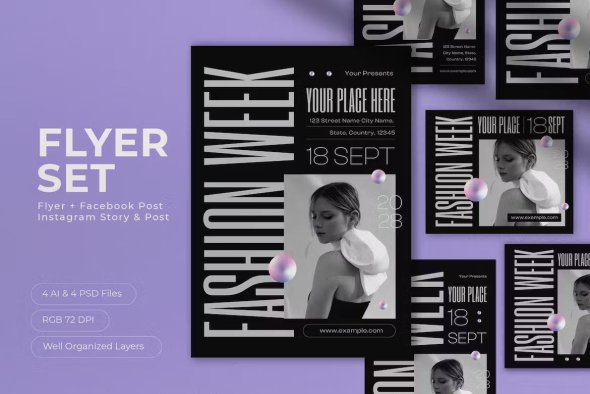 Black Minimalist Fashion Week Flyer Set - E2U667D
