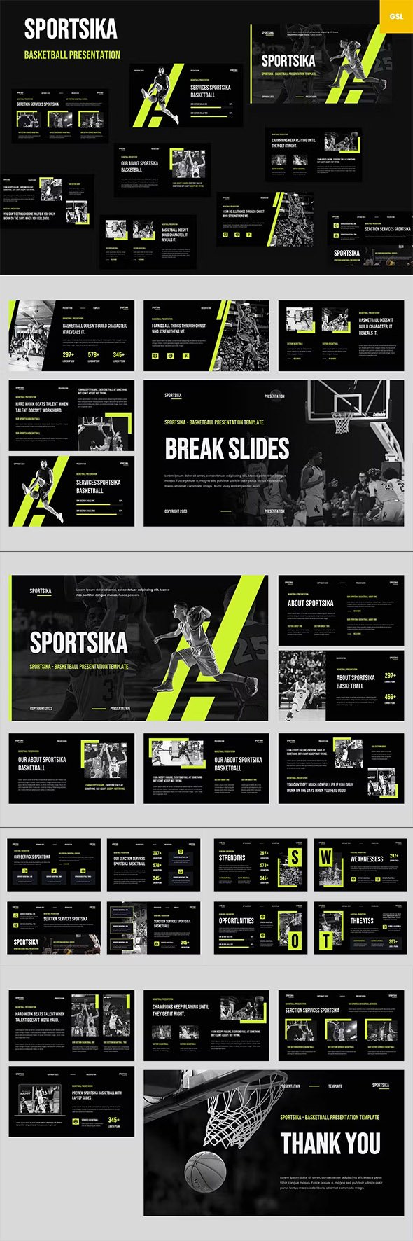 Sportsika - Sport Basketball  Powerpoint Keynote and Google Slides Template