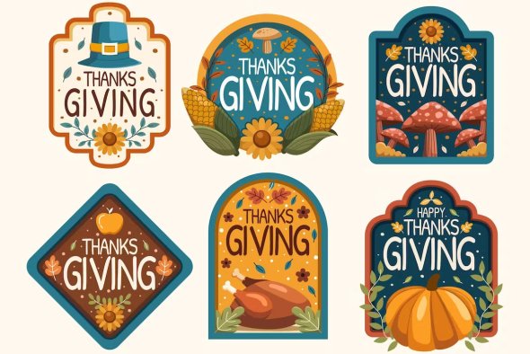 Thanksgiving Text Typography Label Collection Set - CJFSPAB