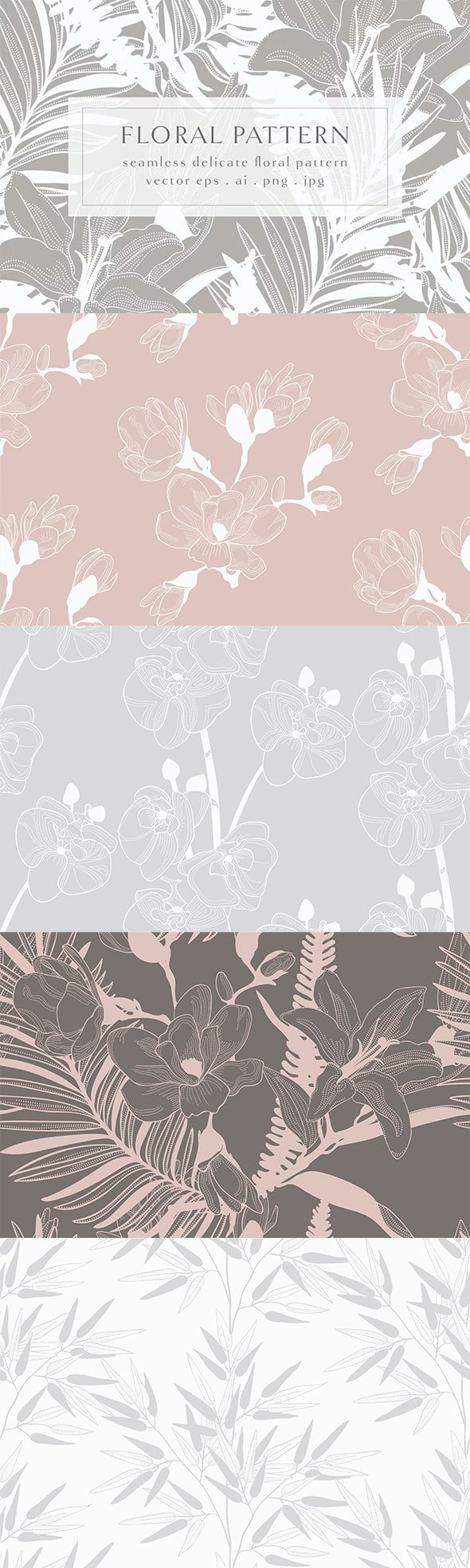 5 Elegant Floral Seamless Patterns Collection