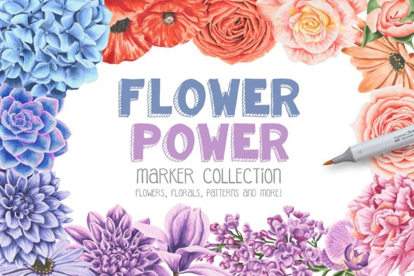 CreativeMarket - Flower Power Marker Collection - 674635