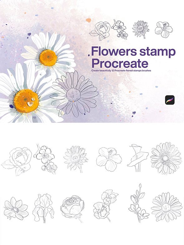 CreativeMarket - 10 Flowers Stamps Procreate - 7377555