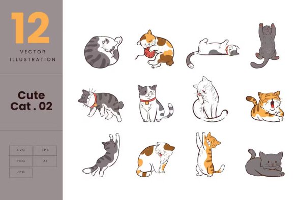 Cute Cat Illustration Set Collection Vol. 02 - 6432YZH