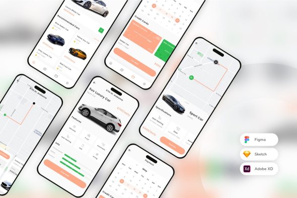 CreativeMarket - Luxury Car Rental Mobile App UI Kit - 42243606