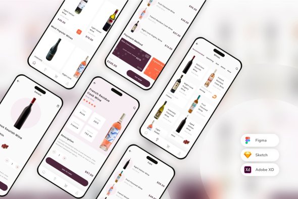CreativeMarket - Wine Guide & Shop Mobile App UI Kit - 42252566