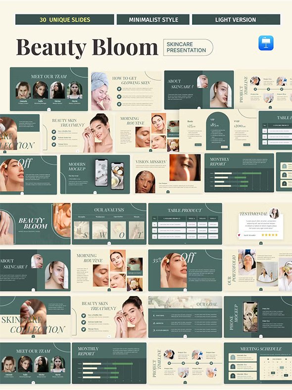 Beauty Bloom Aesthetic Skincare PowerPoint Google Slides Keynote Template